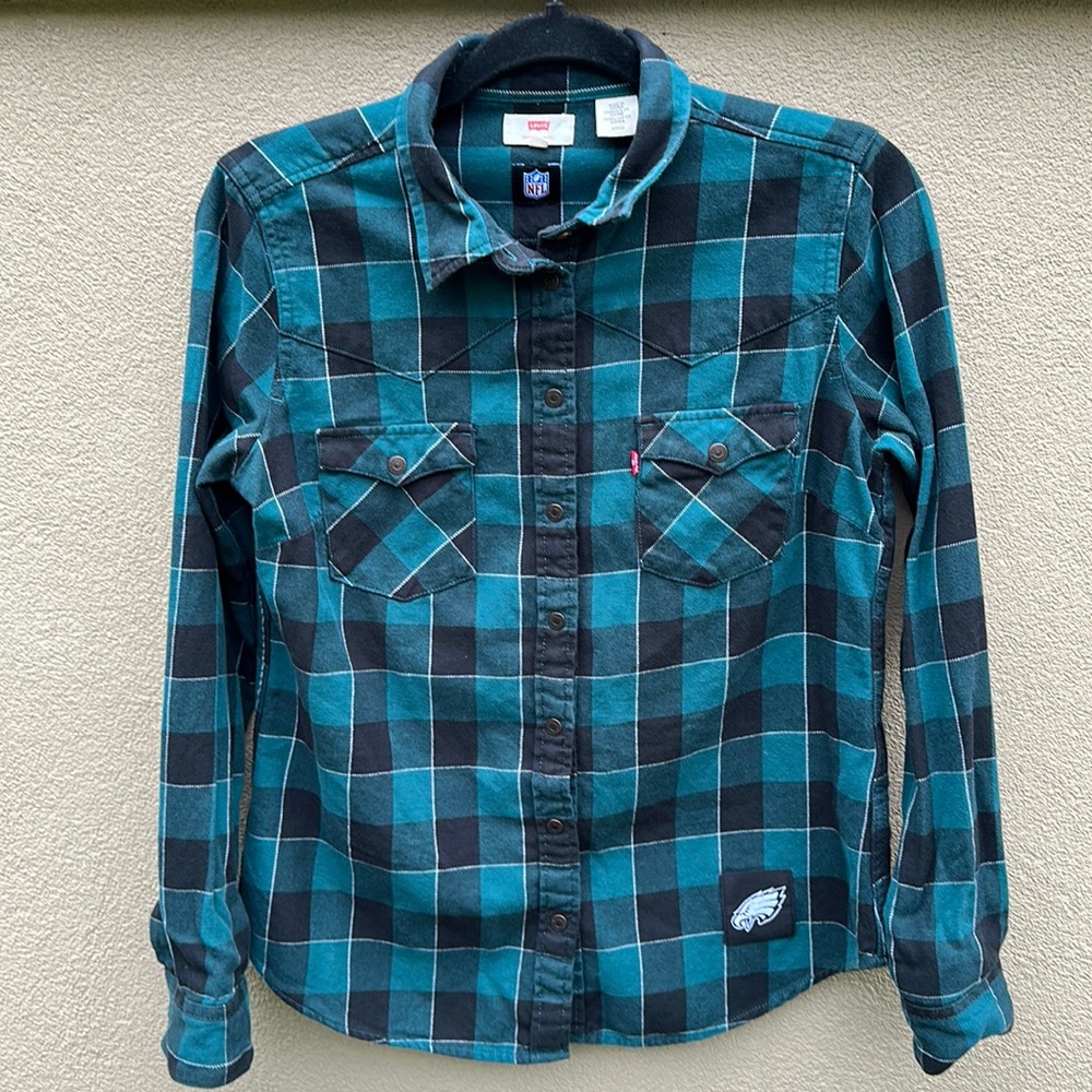 Levi’s 🔥 NFL Philadelphia Eagles Football Flannel Plaid Button Down Shirt Sz S